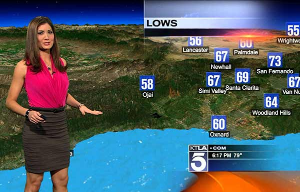 Liberte Chan in weather channel KTLA explaining the weather