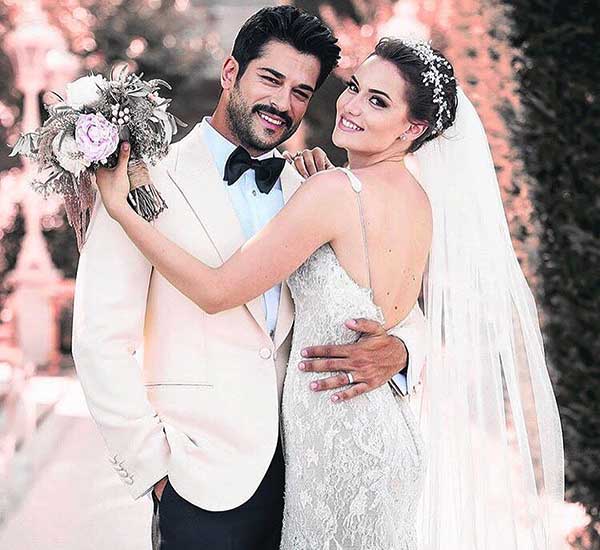 Beautiful wedding picture of Basak Dizer and Kivanc Tatlitug in white dress