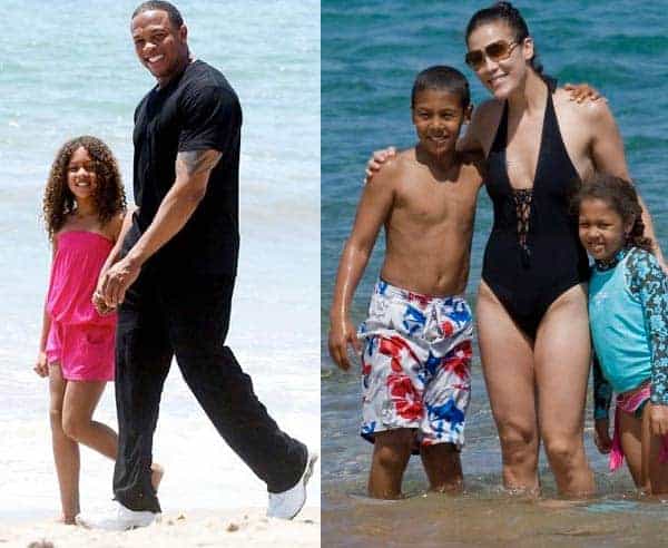 Dr.Dre's on Hawaii Beach With Nicole Young and children