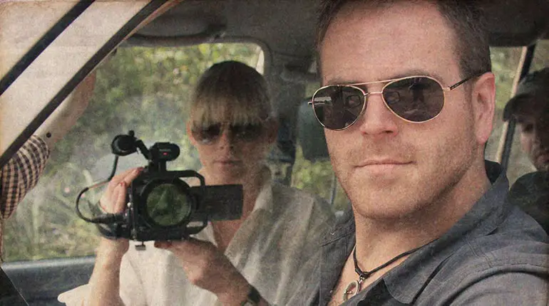 Josh Gates & His Wife Hallie Gnatovich on jeep adventure. 