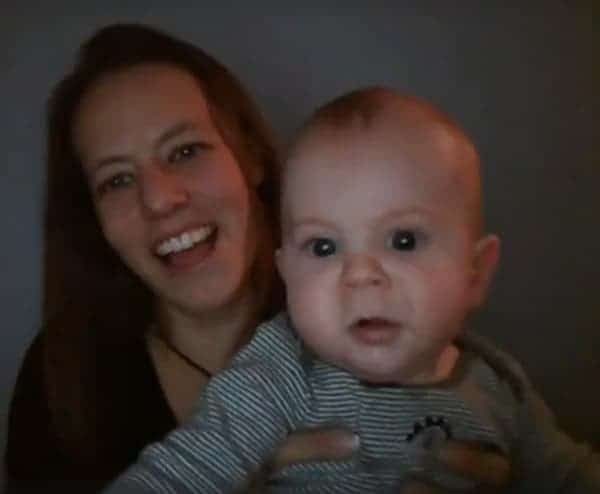 Jenny Rosenbaum with her son in her facebook video