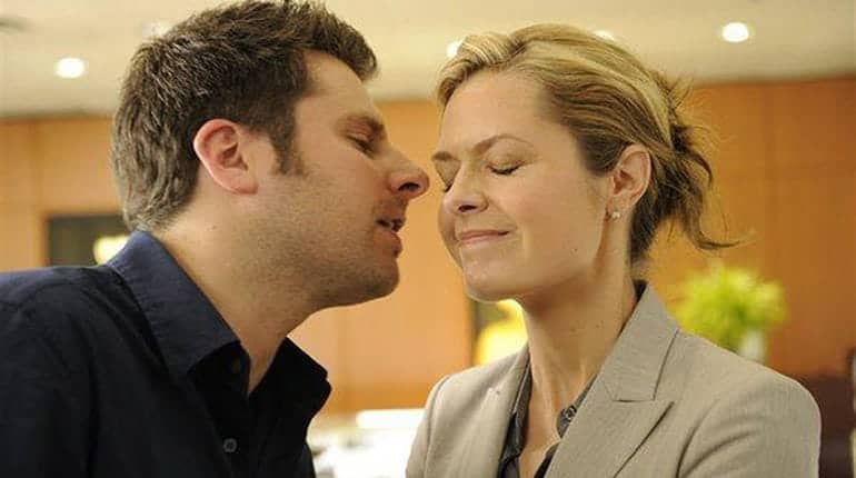 Maggie Lawson and James Roday. 