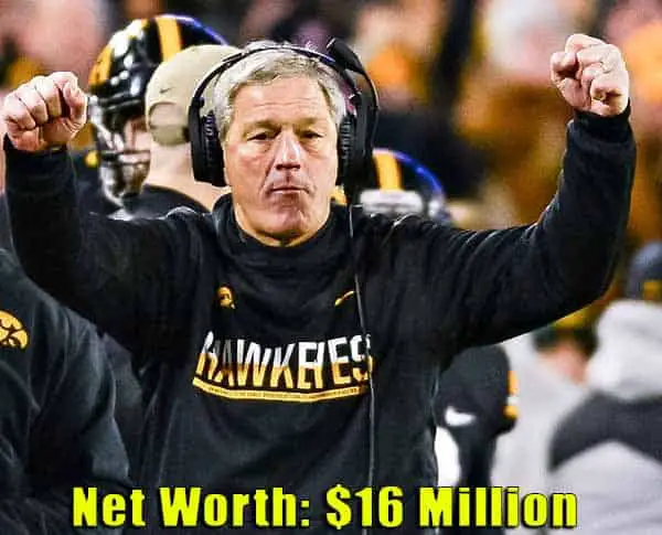 Image of Football Coach, Kirk Ferentz net worth is $16 million