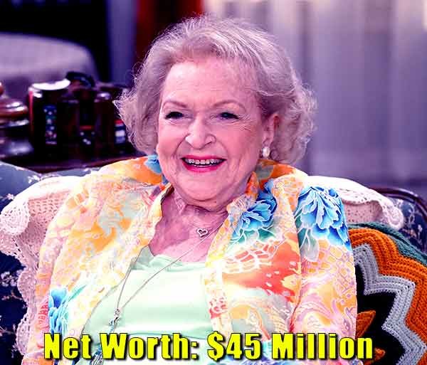 Image of American actress, Betty White net worth is $45 million