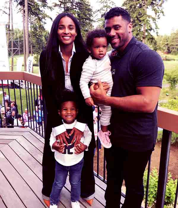 Image of Ciara with her husband Russell Wilson and with their kids