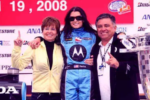 Image of Danica Patrick with her father (Terry Joseph) and mother (Bev Patrick)