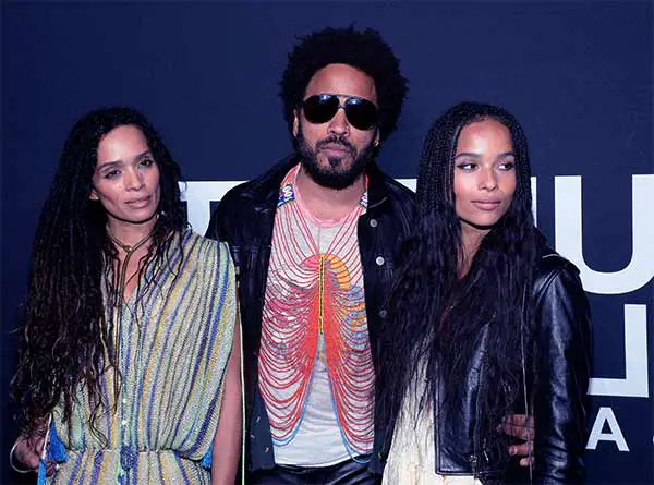 Image of Lenny Kravitz with his wife Lisa Bonet and daughter Zoë Kravitz