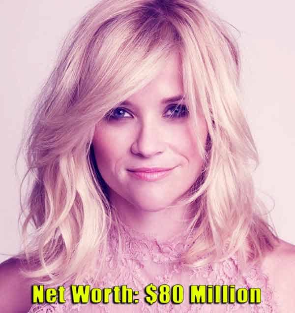 Image of American Actress, Reese Witherspoon net worth is $80 million