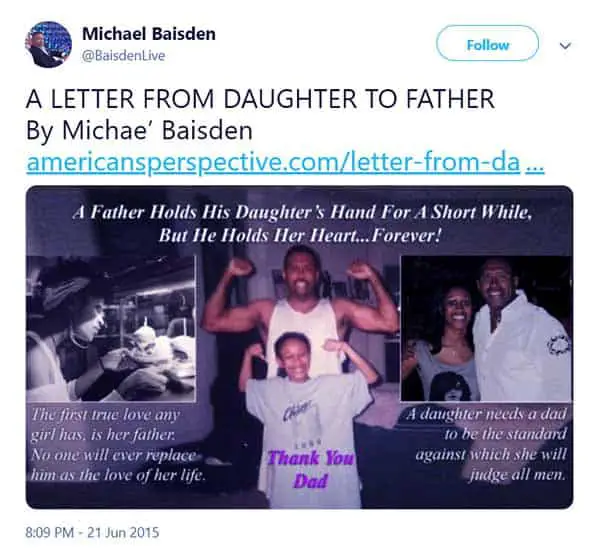Image of A letter from daughter to her father, Michael Baisden