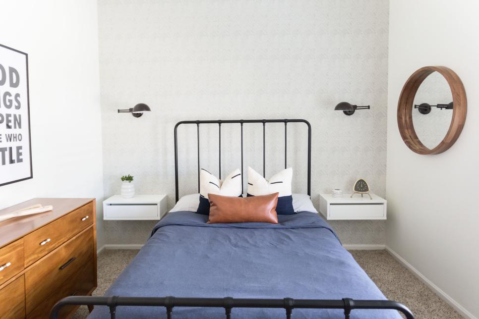 Image of a industrial style metal bed frame. 