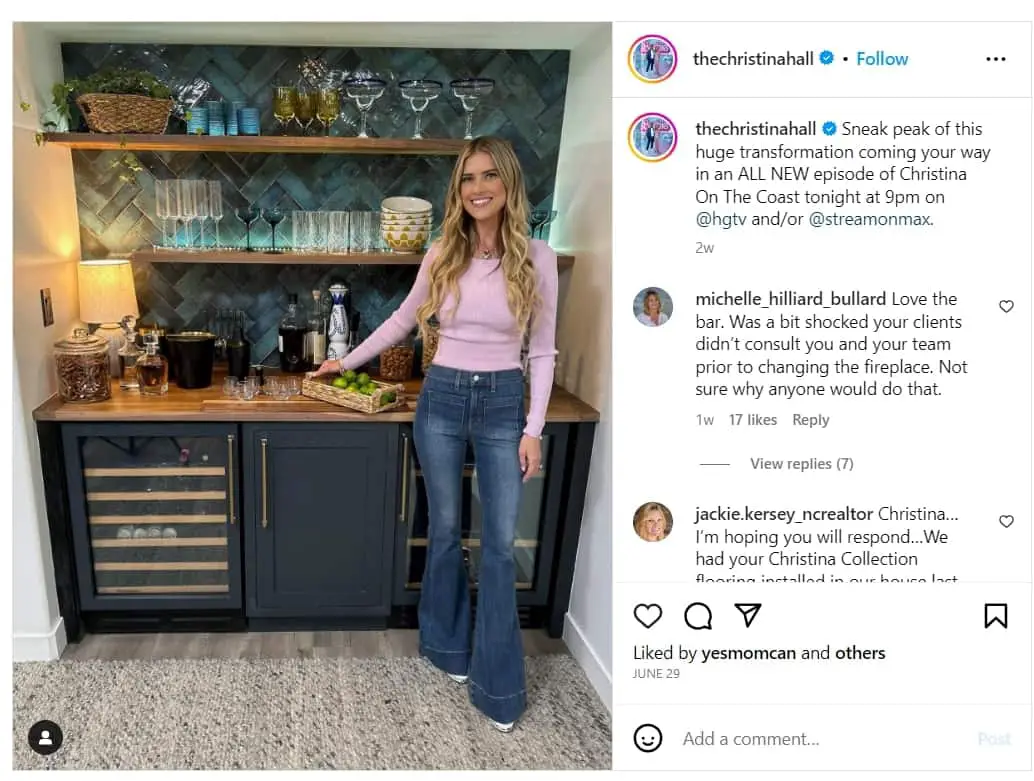 Image of Christina Hall and her Instagram post about renovating her home