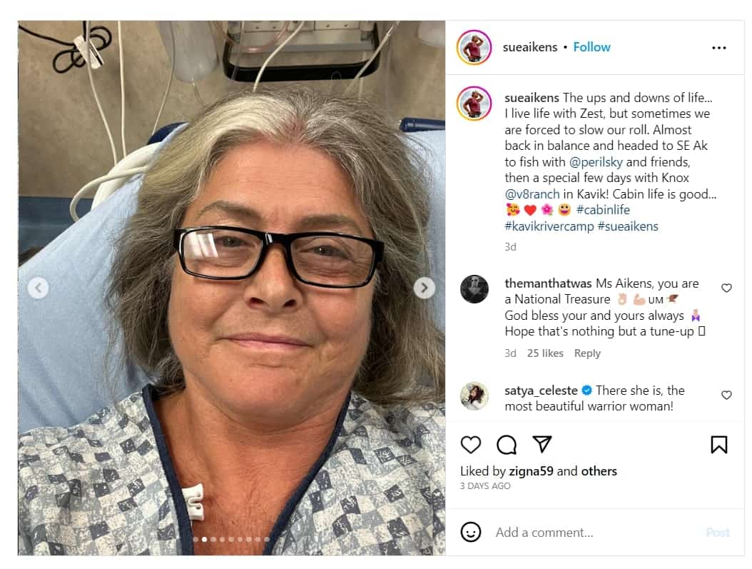 Image of Sue Aikens' latest Instagram post about her health status